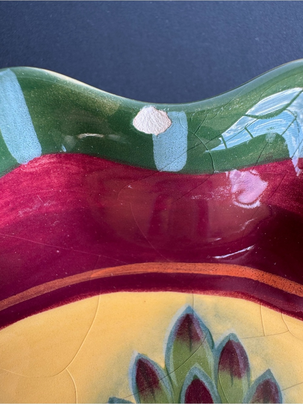 Yellow and Red Floral Ceramic Serving Bowl - Picture 4 of 8